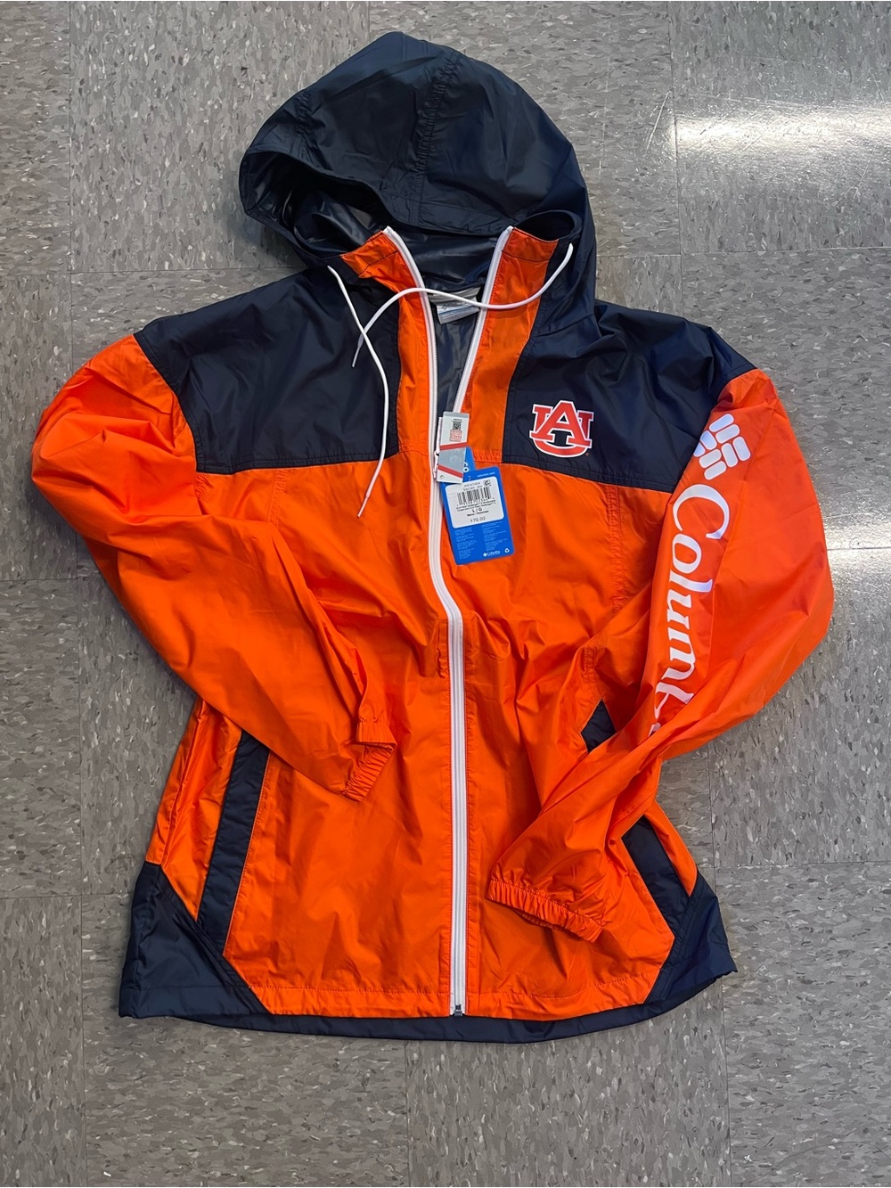 Columbia Auburn Orange and Navy Hooded Windbreaker Jacket